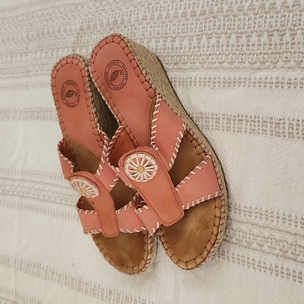 Genuine leather wedge espadrilles Womens 9 Coral pink